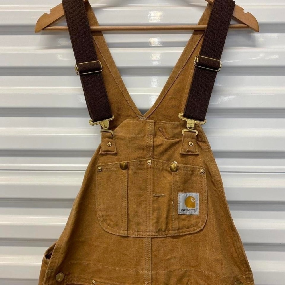 Vintage Carhartt Double Knees Overalls Canvas Tan Workwear 2000s Size 32 - Picture 2 of 8